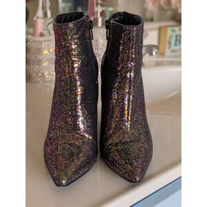 Shimmering dark glitter ankle boots  pointy toe zide sip Y2k